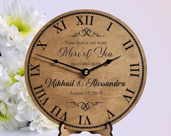 Personalized Anniversary Gift Wife Custom Wedding Clock Want More of You Anniversary Clock VDay Gift Ideas for Girlfriend Engraved Keepsake