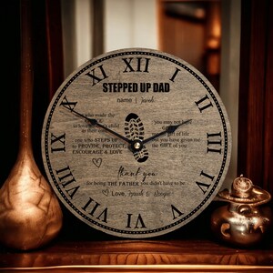 Stepped Up Dad Clock For Fathers Day Gift - Bonus Dad Gifts - Step Dad Gift - 2025 Birthday Gift from Kids - Personalized Gift for Dad