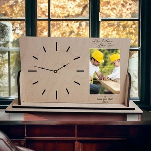 Like Father Like Son Clock - Personalized Gift for Dad - Photo Frame Style - Father's Day Gift - Unique Custom Wood Clock - Special Keepsake