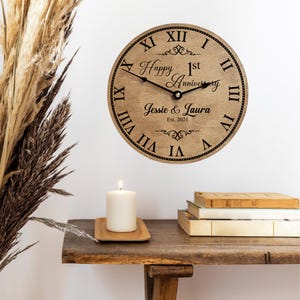 1st Wedding Anniversary Gift Clock Personalized Anniversary Gift Valentines Day Gift Gift for Parents Gift for Couples Happy Anniversary
