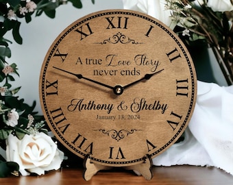 Personalized Wedding Clock Custom Wedding Gift True Love Story Wedding Keepsake for Couple Engagement Gift Anniversary Gift for Wife