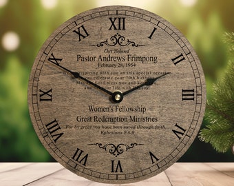 Pastor Birthday Gift - Personalized Clock for Pastor's Birthday - Scripture Gift for Pastor - Birthday Celebration Pastor - Gift from Church