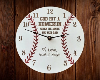 God Hit a Homerun Baseball Clock for Dad, Gift for Sports Dad, Baseball Father Gift, Personalized Fathers Day Gift, Stepdad Gift from Son