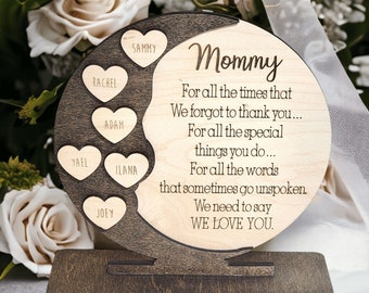 Christmas Gift for Mom from Kids - Personalized Mothers Day Gift - Mom Sign With Hearts - Mom Quote Stand - Unique Handmade Shelf Sitter