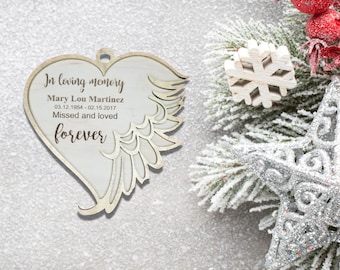 Personalized Memorial Ornament - Memorial Gift - Angel Wings In Memory Of Sympathy Gift - Christmas Ornament Keepsake - Forever In Our Heart