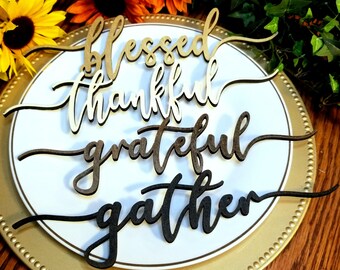 Thanksgiving Decor Plate Words Set of 4, Holiday Table Decor, Thanksgiving Table Decor, Place Setting Words, Table Place Setting Name Plates