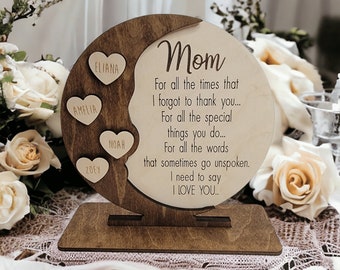 Christmas Gift for Mom from Kids - Personalized Mothers Day Gift - Mom Sign With Hearts - Mom Quote Stand - Unique Handmade Shelf Sitter