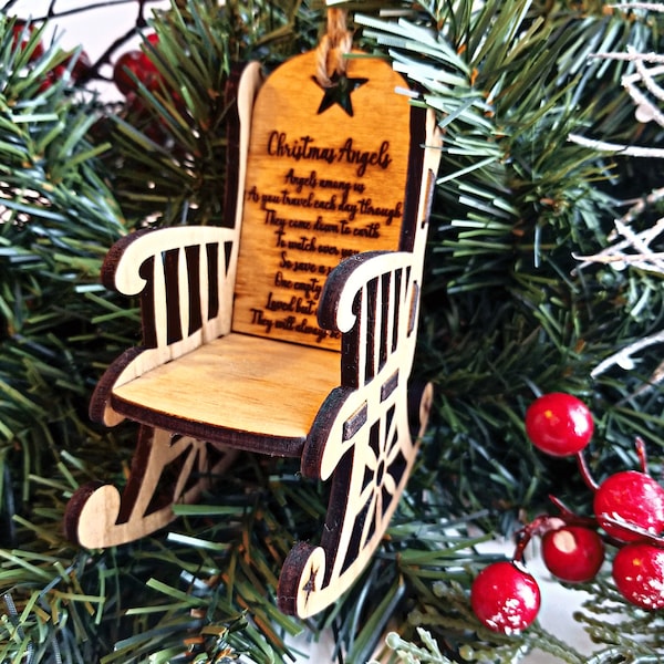 Personalized Memorial Ornament - Memorial Gift - Christmas Angels in Heaven Rocking Chair - In Memory Of - Sympathy Gift - Loss of Mom Dad