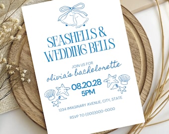 Bachelorette Party Invitation, Digital Download, Coastal Theme, Bach Invite, Beach Bachelorette, Editable Canva Template