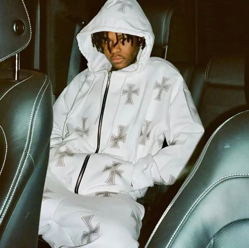 Hip Hop Rhinestone Cross Hoodie Y2K 