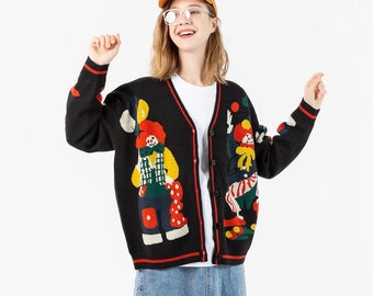 Clown Harajuku Cardigan Y2K Vintage 