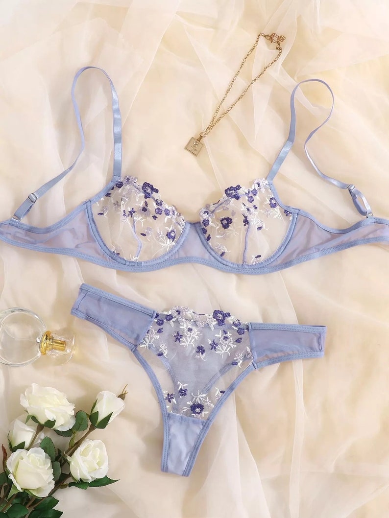 Transparent Light Purple Lingerie Set Lace Embroidered Bra - Etsy