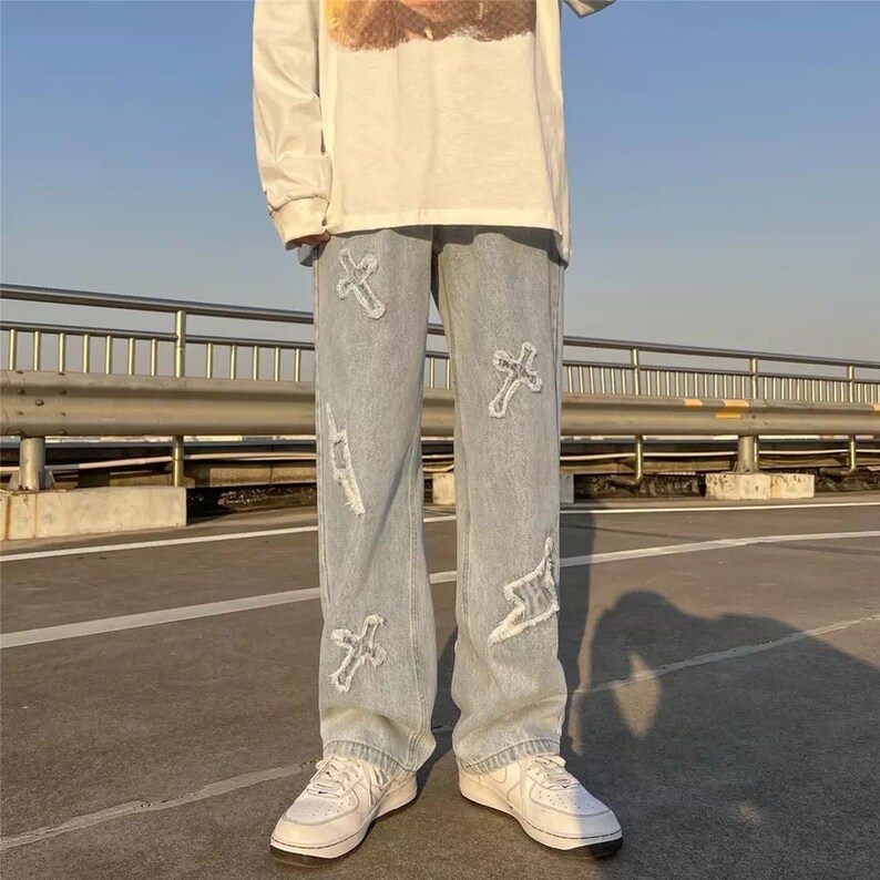 Hip Hop Casual Cross Jeans Y2K Gothic Baggy Sweatpants - Etsy