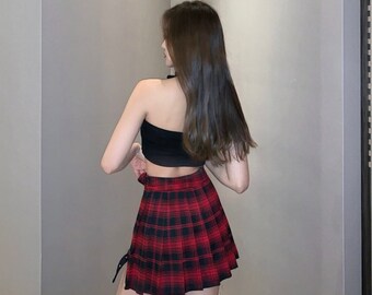 Schoolgirl Porn Gif Tumblr - Y2K Gothic Pleated Skirt Anime Punk Mini Plaid Skirt Black - Etsy