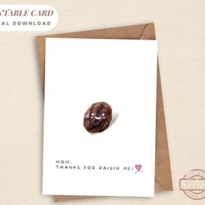 Carte de fête des mères imprimable Merci pour Raisin Me Téléchargement instantané Carte de voeux Punny imprimable Jeu de mots aux fruits mignon Je t'aime Carte Carte gourmande
