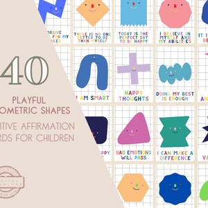 Cartes d'affirmation positive IMPRIMABLES pour enfants | Formes amusantes Jeu de cartes de soins personnels conscients | Affirmations quotidiennes de l'enfant | Cartes de gentillesse pour enfants