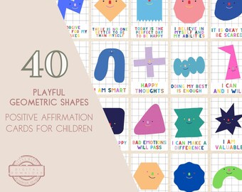 Printable Positive Affirmation Cards | Fun Shapes, Kids Self Care (Digital Download)