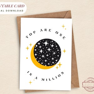 Cartão para impressão Só porque você é um em um milhão Cartão de apoio Arte do Sol e da Lua Cartão de amor