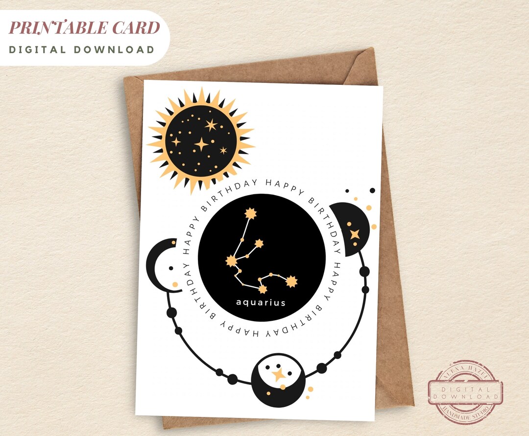 PRINTABLE Birthday Card Birthday AQUARIUS Horoscope Instant Download ...