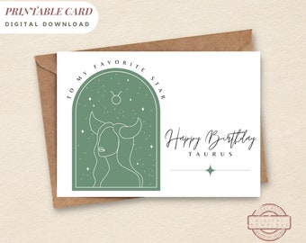 PRINTABLE Birthday Card Birthday TAURUS Horoscope Instant Download Printable Greetings Card Zodiac Celestial Taurus Line Art Greetings Card