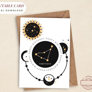 IMPRIMER Carte d'anniversaire Anniversaire CAPRICORNE Horoscope Téléchargement instantané Carte Imprimable Carte de voeux Zodiac Capricorne Anniversaire Carte de voeux