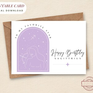 PRINTABLE Birthday Card Birthday SAGITTARIUS Horoscope Instant Download Printable Greetings Card Zodiac Sagittarius Line Art Greetings Card