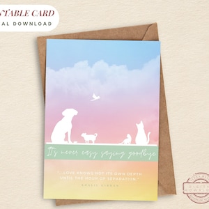 AFDRUKBAAR | Kaart voor verlies van huisdier | Gratis envelop | Overstekende Rainbow Bridge Sympathiekaart | Digitale download | 7x5 PDF