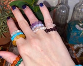 Crystal Beaded Stretch Ring Gemstone Crystal Stretchy Beaded Ring Beaded Ring