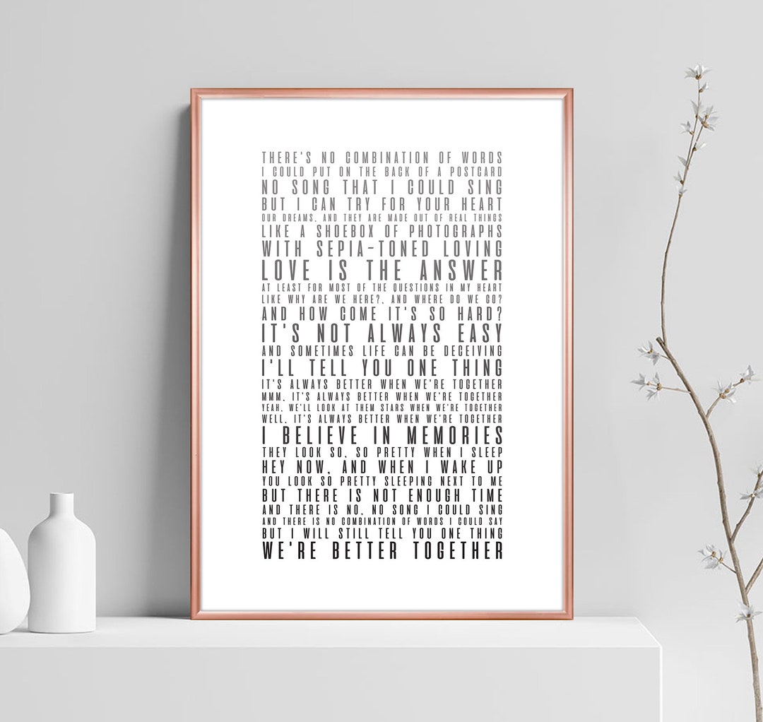 Better Together Song Lyrics Print Jack Johnson Song Wedding - Etsy