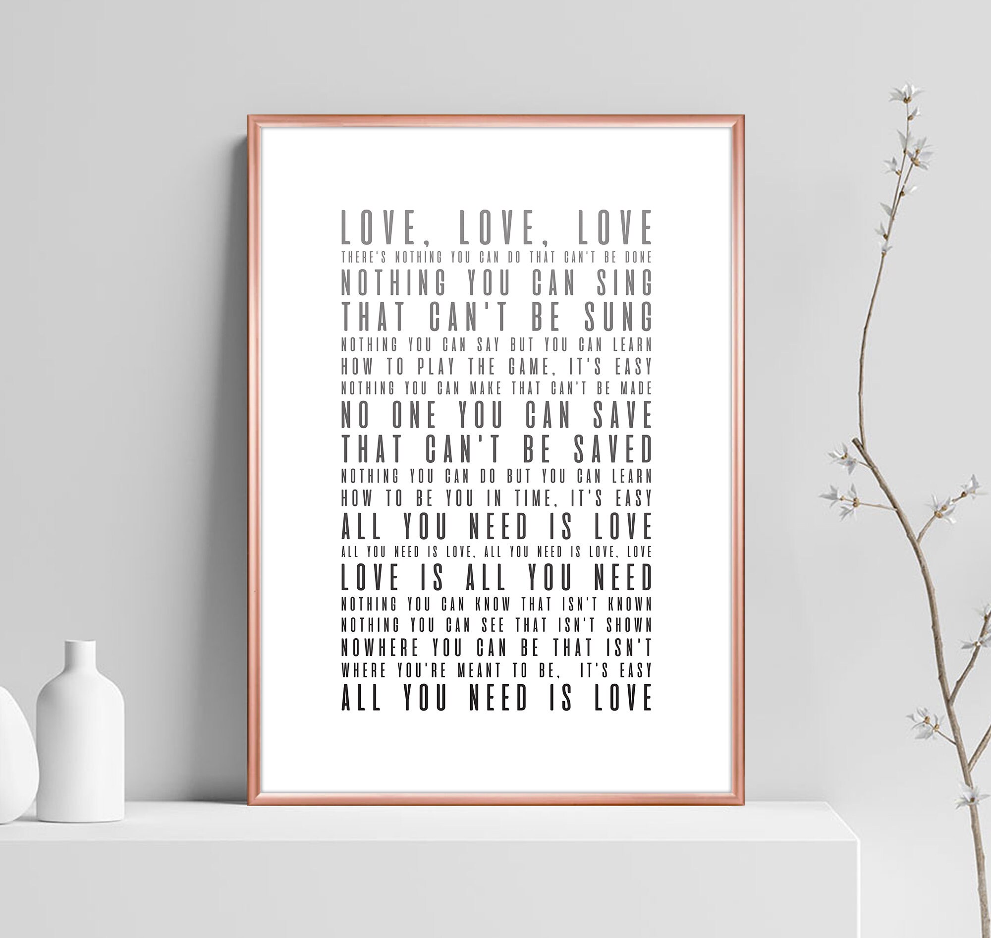 All You Need Is Love Lyrics The Beatles Wedding Song Love Etsy España