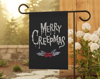 Gothic Christmas Garden Flag Merry Creepmas Flag Alternative Christmas Spooky Christmas Goth Home Decor Dark Christmas Funny Holiday Flag
