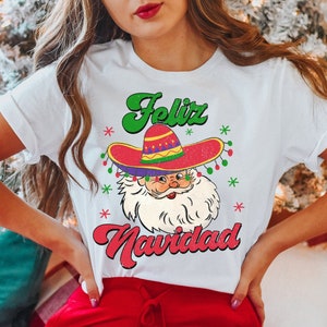 Feliz Navidad Shirt Retro Santa Claus Shirt Funny Christmas Shirts Mexican Christmas Shirt Mom Christmas Tee Spanish Teacher Christmas Shirt