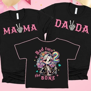 Bad Two The Bone Birthday Shirts 2nd Birthday Girl Party Shirts Rock n Roll Birthday Shirts Skeleton Birthday Matching Family Rocker