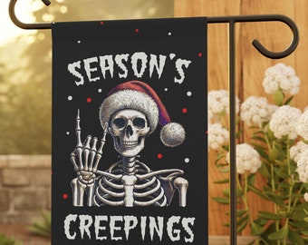 Skeleton Christmas Flag Spooky Christmas Garden Flag Goth Garden Flag Creepy Christmas Decoration Gothic Holiday Decor Winter Garden Flag