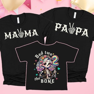 Bad Two The Bone Birthday Shirts 2nd Birthday Girl Party Shirts Rock n Roll Birthday Shirts Skeleton Birthday Matching Family Rocker Shirts