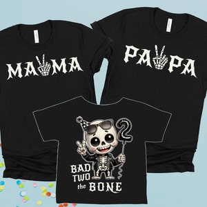 Bad Two The Bone Birthday Shirts 2nd Birthday Boy Party Shirts Rock n Roll Birthday Shirts Skeleton Birthday Matching Family Rocker Shirts