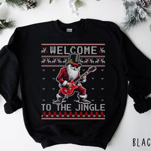 Rock n Roll Christmas Sweatshirt Rocker Santa Ugly Christmas Sweater Heavy Metal Music Lover Gift Rockstar Christmas Shirt Musician Gift