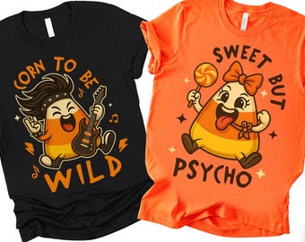 Couples Halloween Shirts Cute Matching Fall Candy Corn Shirts Funny Matching Halloween Costume Party Shirts His & Her Spooky Season Shirts
