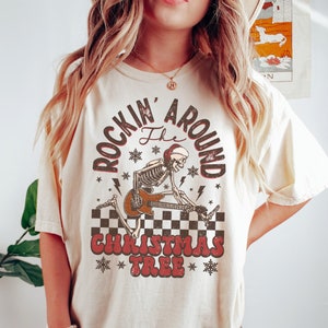 Rock and Roll Christmas Shirt Comfort Colors® Shirt Funny Skeleton Christmas Shirt Music Lover Shirt  Goth Christmas Shirt Rocker Christmas