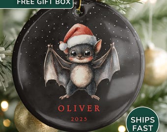 Personalized Bat Christmas Ornament Spooky Cute Halloween Ornament Baby Bat Gothic Keepsake Bat Lover Gift Custom Goth Vampire Ornament