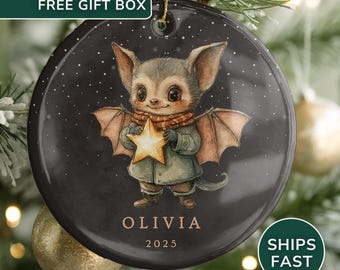 Personalized Bat Christmas Ornament Spooky Cute Halloween Ornament Baby Bat Gothic Keepsake Bat Lover Gift Custom Goth Vampire Ornament