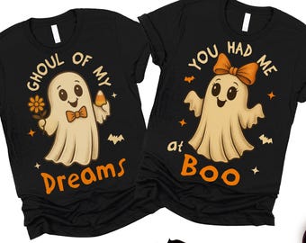 Couples Halloween Ghost Shirts Cute Matching Fall Ghost Shirts Funny Matching Halloween Costume Party Shirts His & Her Shirts Newlywed Tees