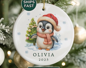 Penguin Ornament Penguin Christmas Keepsake Personalized Penguin Gift Custom Name Kids Ornament Custom Arctic Animal Gift for Grandkids