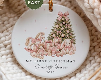 Baby Girl First Christmas Ornament Pink Christmas Tree Bunny Rocking Horse Keepsake