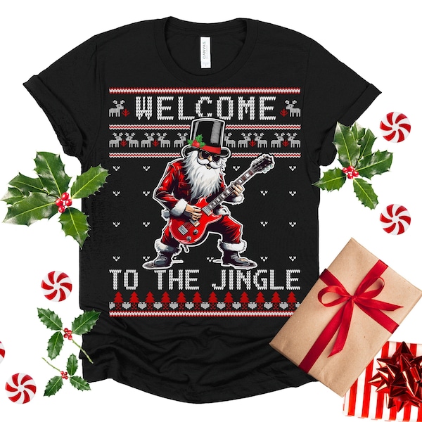 Rock n Roll Christmas Shirt Rocker Santa Ugly Christmas Sweater Shirt Heavy Metal Music Lover Gift Punk Rock Christmas Shirt Musician Gift