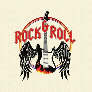 Rock and Roll Music Sublimation Download Vintage Rock Tee Rocker PNG T-Shirt Design Retro Wings Clipart Rock Band Digital Download Guitar