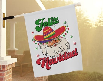 Feliz Navidad Garden Flag Retro Santa Claus Yard Flag Funny Christmas Flag Mexican Christmas Yard Decoration Spanish Christmas Home Banner