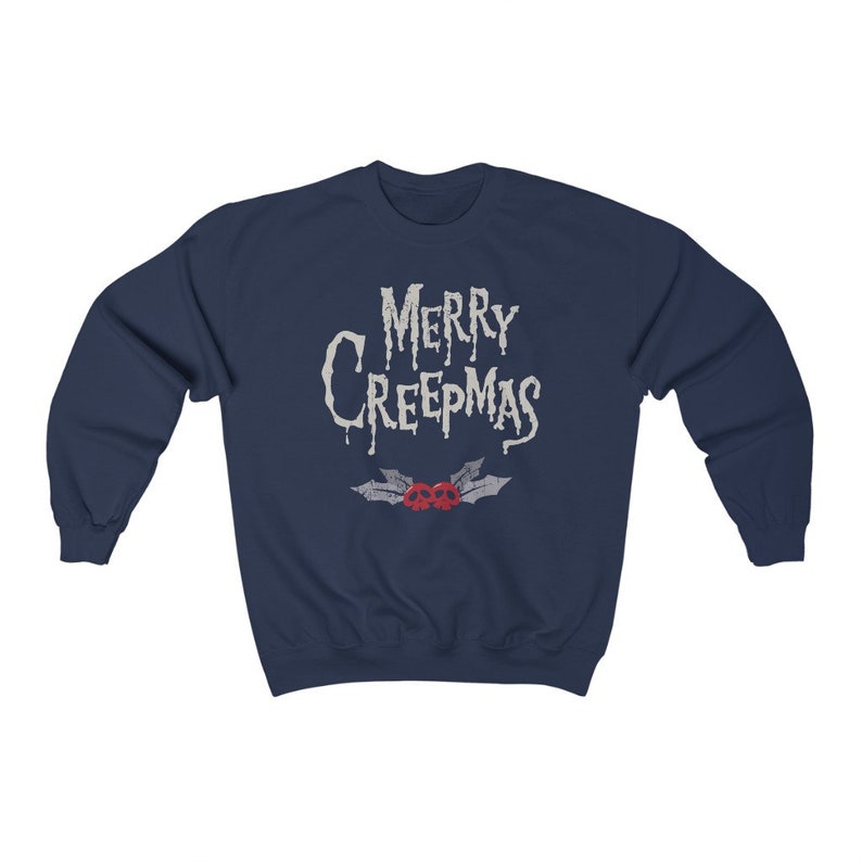 Gothic Christmas Sweatshirt Merry Creepmas Shirt Spooky Christmas Shirt Creepy Holiday Shirt Alternative Christmas Shirt Dark Christmas Tee image 6