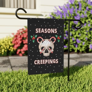 Decoración navideña gótica, bandera navideña gótica espeluznante para jardín, bandera navideña oscura y espeluznante, esqueleto de escalofríos para las estaciones, decoración navideña para el hogar imagen 2