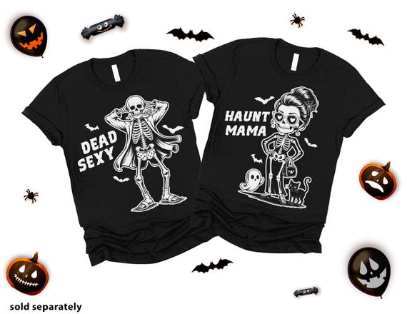 Skeleton Couples Halloween Shirts Funny Matching Halloween Shirts Halloween Costume Party Shirts Skeleton His & Her Spooky Season Shirts
